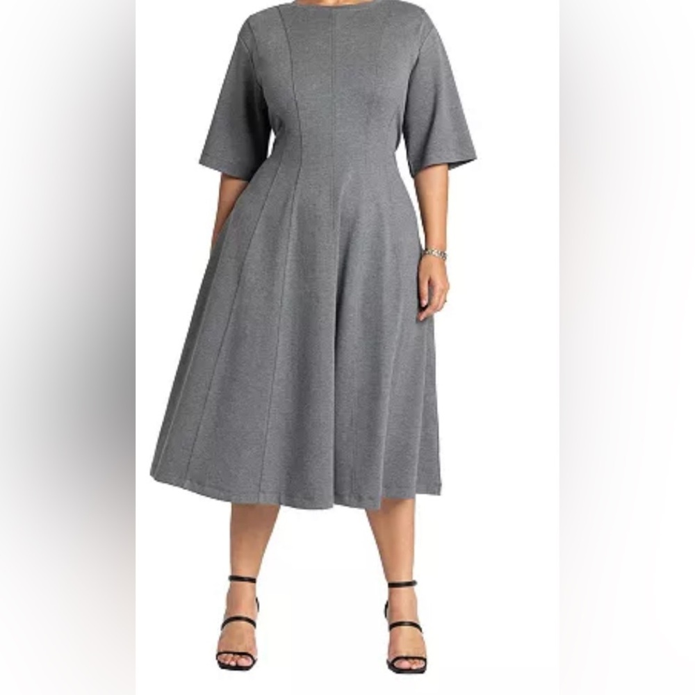 Eloquii Gray Asymmetrical A-Line Dress Bateau Neckline